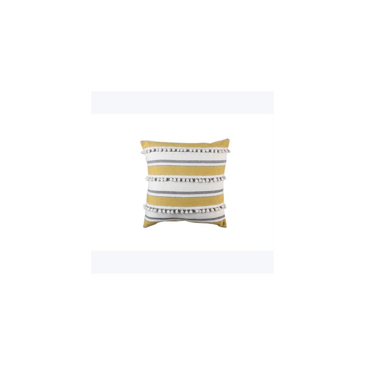 Cotton Hand Woven Pillow with Poms, Gold