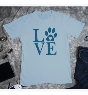 Light Blue Love With Paw Print T-shirt, Size XL