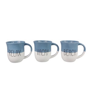 Ceramic Blue and White Beach Mug, 3 Assorted