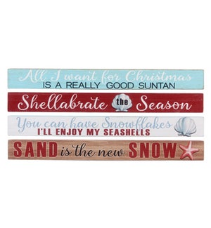Wood Long Nautical Christmas Tabletop Block Signs, 4 Assorted
