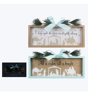 Wood Framed Nativity LED Light and Artificial, 2 Assorted
