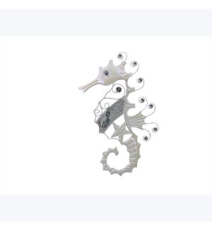 Metal Seahorse with Mosaic Glass Wall Art, White