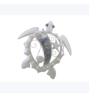 Metal Sea Turtle with Mosaic Glass Wall Art, White