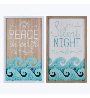 Wood Framed Nautical Christmas Wall Sign w/LED, 2 Assorted