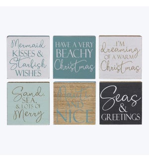 Wood Block Christmas Tabletop Signs, 6 Assorted