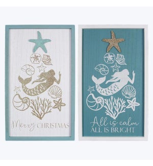 Wood Framed Nautical Christmas Wall Sign with Lift,  2 Assortment
