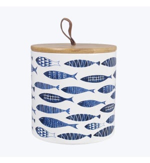 Ceramic Nautical Fish Canister with Silicone Seal Wood Lid