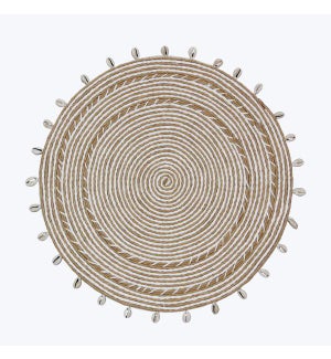 Paper Round Wall/Tabletop Mat with Shell Accent, White and Natural