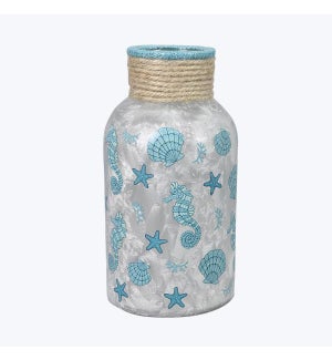 Glass Light Bottle Pre-lit Nautical Shell Design