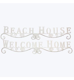 Metal ''Beach House'', ''Welcome'' Wall Sign with Shell Designs 2 Assortment