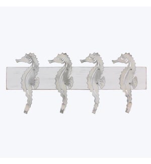 Wood & Metal Coat Rack W/Seahorse Design