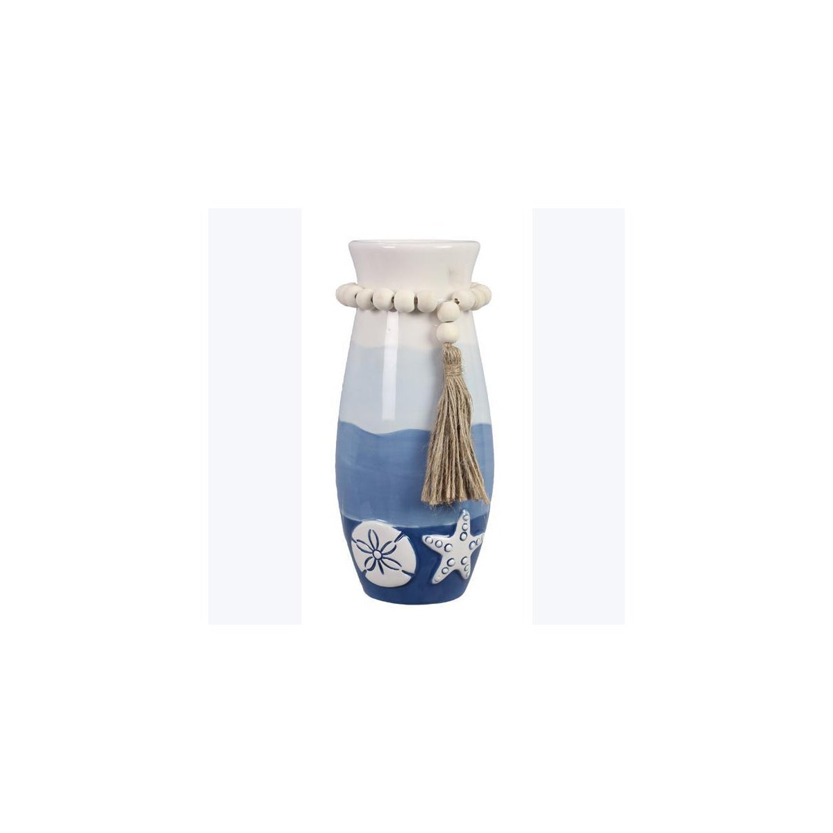 8 Ceramic Coastal Ombre Vase with Beaded Tassel