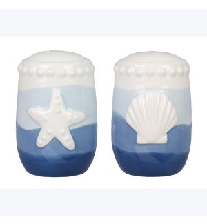 Ceramic Coastal Ombre Salt & Pepper Shakers, 2 pcs/set