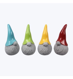 Ceramic Gnomes with Glazed Color hats, 4 Assorted