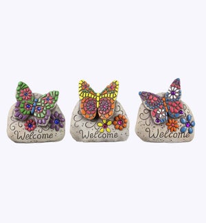 Cement Garden Stone w/Butterfly, 3 Assorted