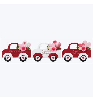 Wood Valentine Truck Full of Hearts and Flowers Tabletop Sign 3 Assorted