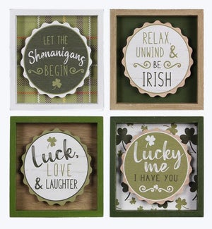 Wood Framed Irish Tabletop Sign with Lift Designs, 4 Assorted