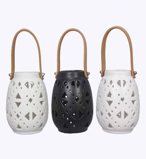 Ceramic Matte Finish Lantern with LED, 3 Assorted