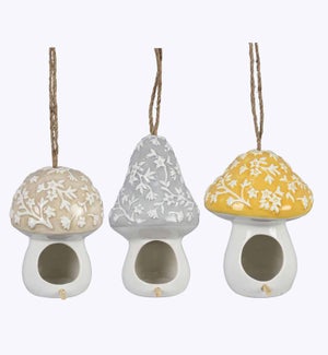Ceramic Mushroom Birdhouse, 3 Assortment