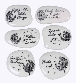 Ceramic Dandelion Token Stone, 6 Assorted