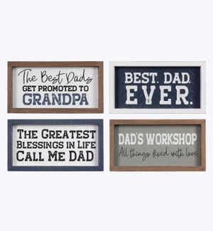Wood Framed Father/Grandfather Tabletop/Wall Sign, 4 Assorted. MDF