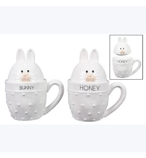 Ceramic Easter Bunny 11.5 oz Mug with Lid, 2 Ast.