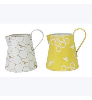 Metal Honey Bee Pitcher Decor Vase , 2 Assorted - For Dry Flowers ONLY, DO NOT use as a water Pitche