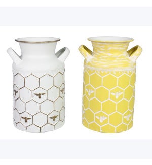 Metal Honey Bee Milk Jug Decorative Vase, 2 Assorted - For Dry Flowers ONLY, DO NOT use as a water P