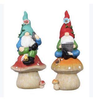 Resin Garden Gnome on Mushroom, 2 Assorted