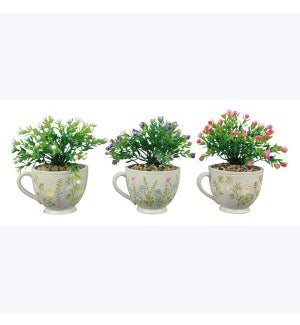 Resin Cottage Core Tea Cup Planter w/ Flower, 3 Assorted
