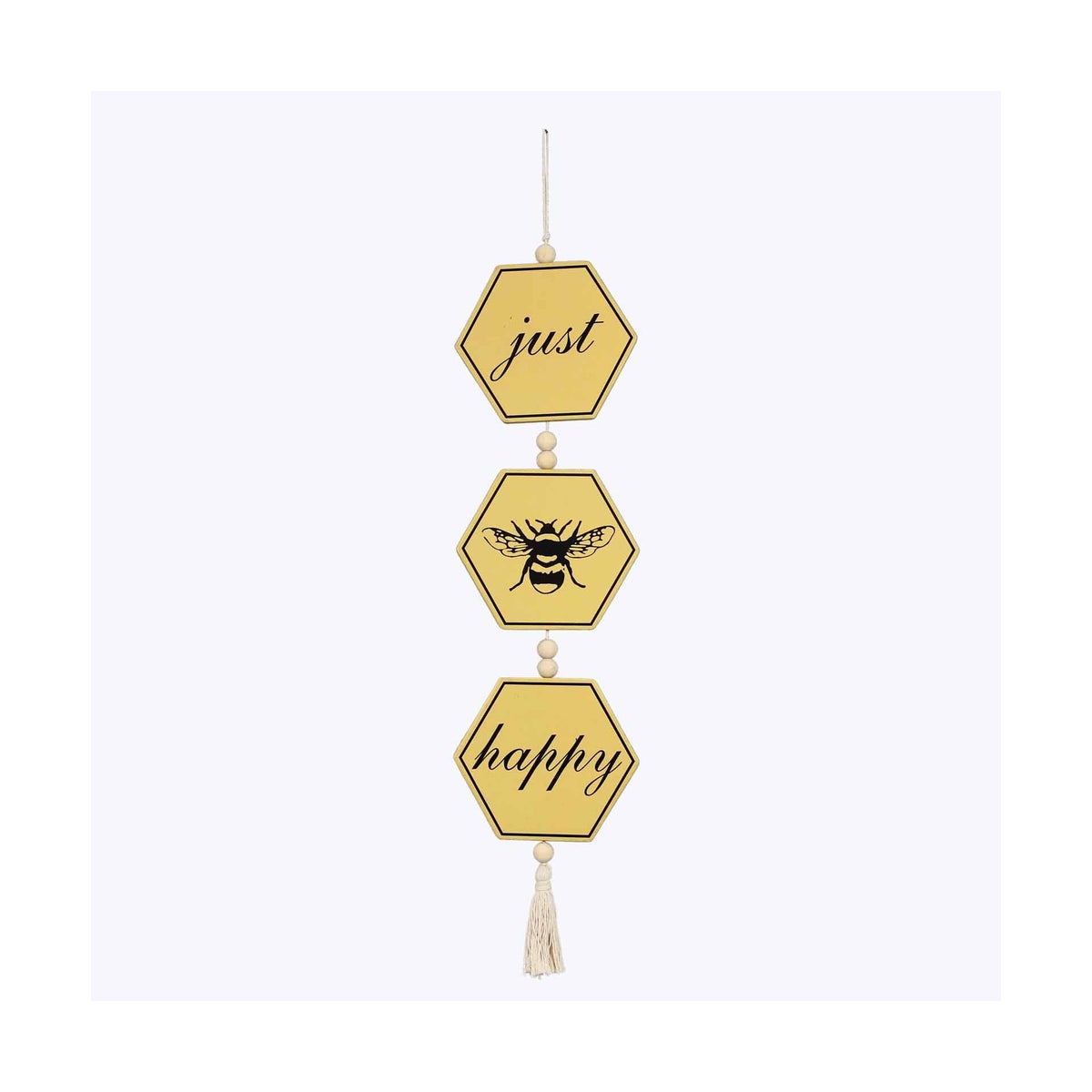 Metal Bee Happy Hanging Sign with Beads