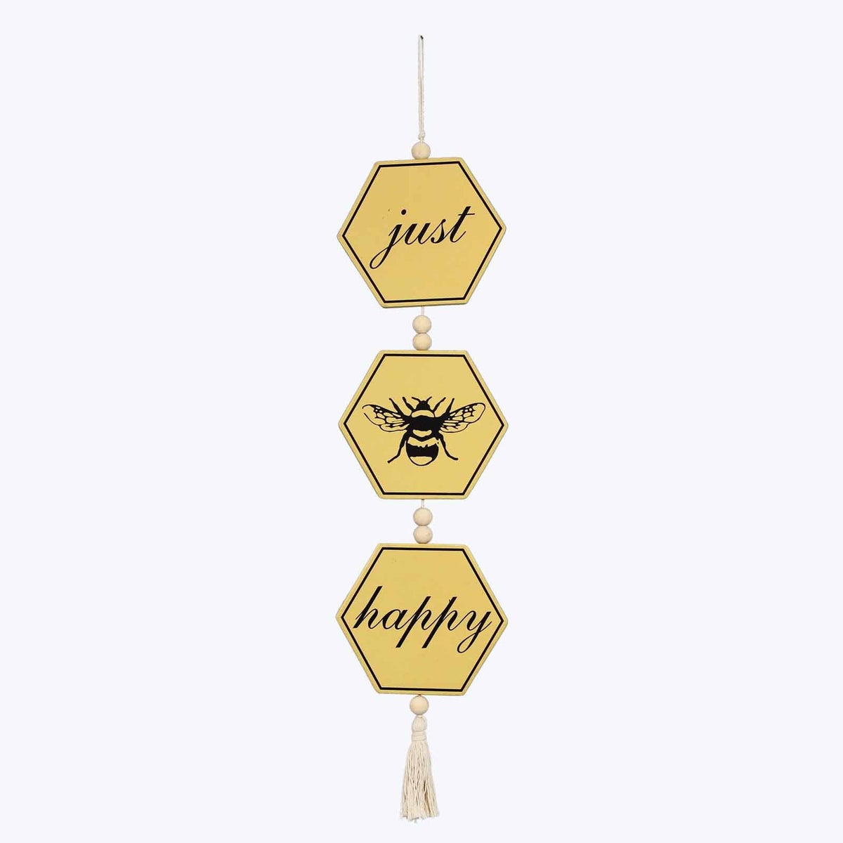 Metal Bee Happy Hanging Sign with Beads