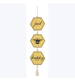 Metal Bee Happy Hanging Sign with Blessing Beads