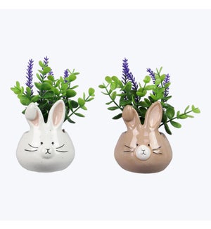 Ceramic Mini Bunny Planter w/ Faux Succulent, 2 Ast