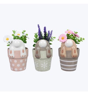 Ceramic Bunny Bum Pot w/ Artifical Flowers, 3 Ast.