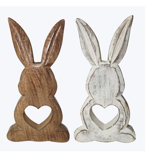 Mango Wood Rabbit w/ Carved Heart, 2 Ast.