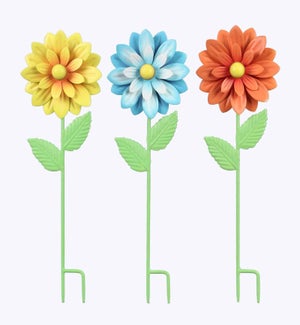 Metal Bright Florals Stake, 3 Ast.