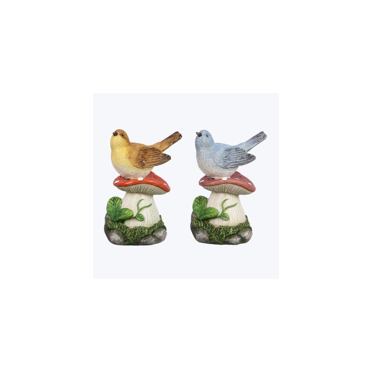 Resin Bird Stand on Mushroom Tabletop 2 Ast