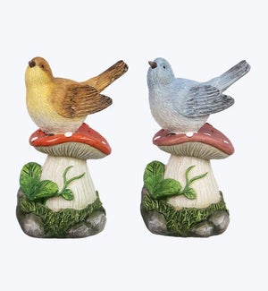 Resin Bird Stand on Mushroom Tabletop 2 Ast