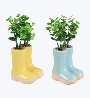 Ceramic Rain Boots Planter 2 Ast