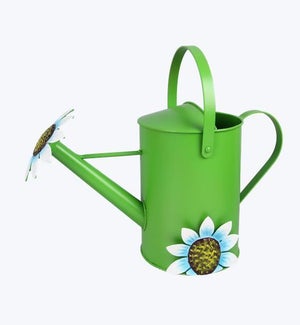 Metal Garden Watering Can Green with Flower