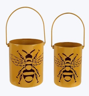 Metal Garden Lantern with Bee Design Cutout 2/Set
