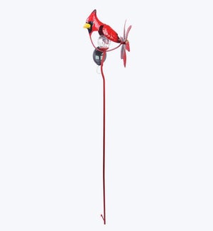 Metal Cardinal with Spinning Tail Solar LED Light Garden Stake
