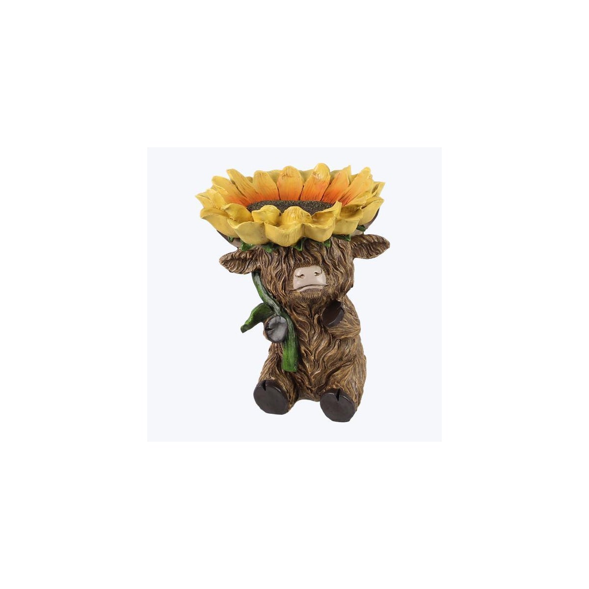 Resin Highland Cow Under Flower Figurine