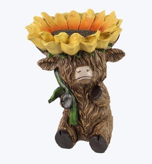 Resin Highland Cow Under Flower Figurine