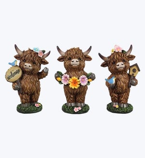 Resin Standing Highland Cow 3 Ast