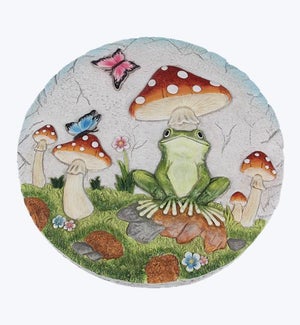 Cement Frog with Mushroom Stepping Stone