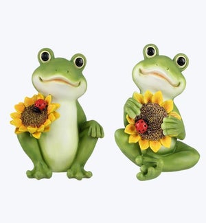 Resin Garden Frog with Sunflower, 2 Ast