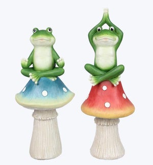Resin Yoga Frog on Mushroom, 2 Ast