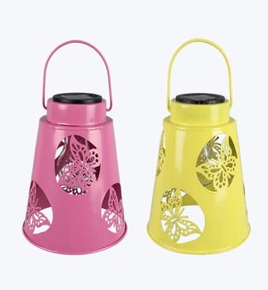 Metal Laser Cut Butterfly Solar LED Lamp 2 Ast